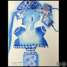La modelo cubista - Serie AZUL dibujo sobre papel de Ricardo Migliorisi - Año: 2018